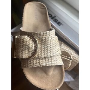 Rattan Slide Sandals With Gold Buckle Women’s Size size 7